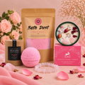 Thinking of You giftset met rozenkwarts bath bomb, Bath Dust en kaars